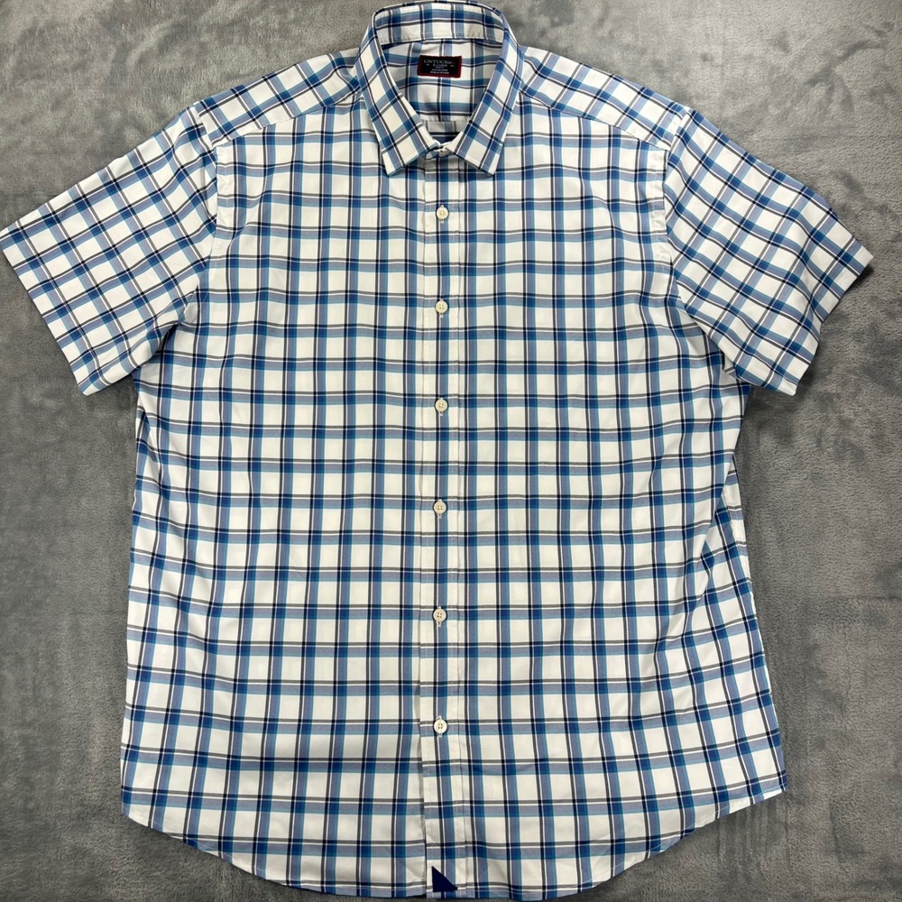 UNTUCKit Booker Slim Fit Shirt XL Mens Blue White Plaid Short Sleeve